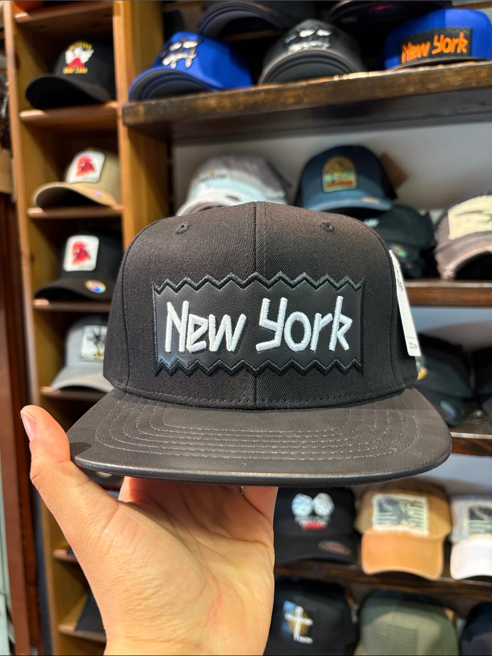 New York Embroidered Snapback Hat - Black